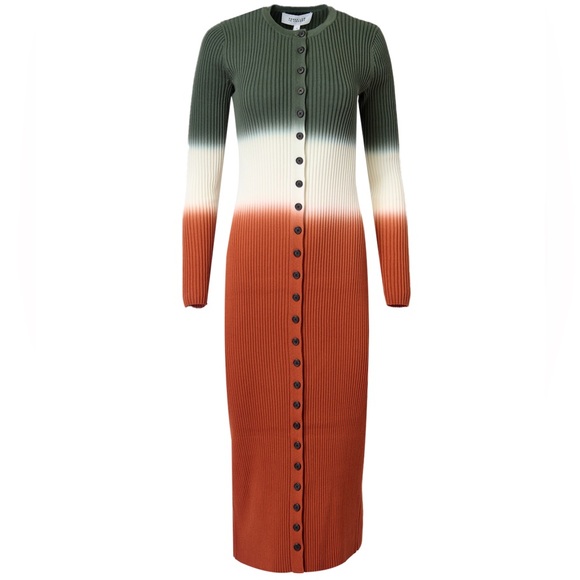 Derek Lan 10 Crosby Ribbed Knit Dress, Long Sleeve, V- Neck Button Front, Sz SP - Picture 3 of 16